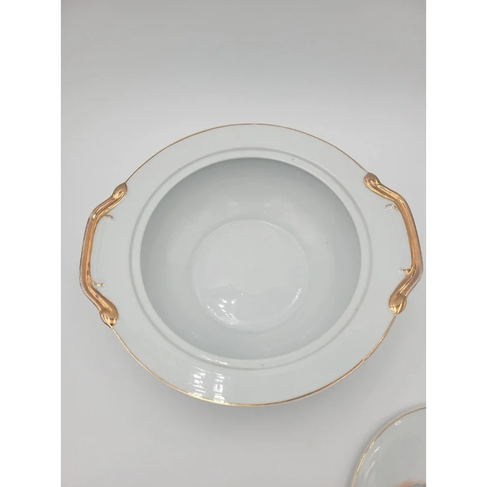 Kutani China Tureen Japan Bridge Textured pink trees KUT21‎ bowl lid AS-IS
